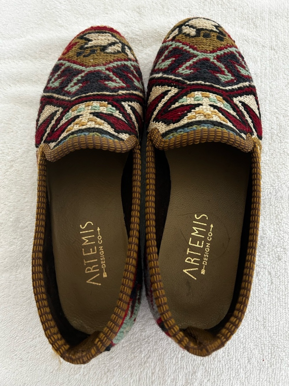 Embroidered Artemis Kilim Loafers in Red, Black & Tan - Picture 2 of 6
